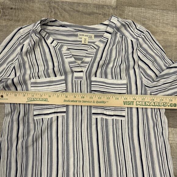 Faith And Joy Rayon Roll Tab Sleeve Striped Light Shirt Fits Like Large (xl Tag) - Picture 7 of 7